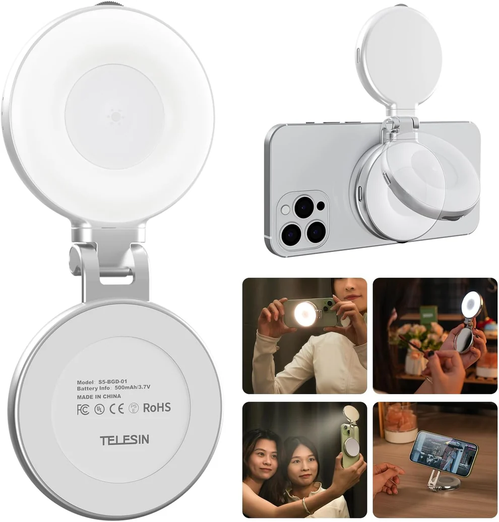 Dritë Magnetike për Selfie me Pasqyrë LED 360°