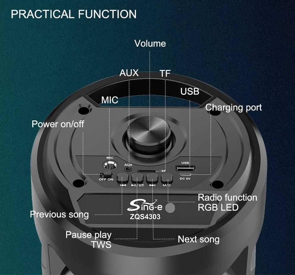 Sing-e ZQS4303 – Altoparlant Portativ Bluetooth 20W me Bass të Thellë - Figura 2