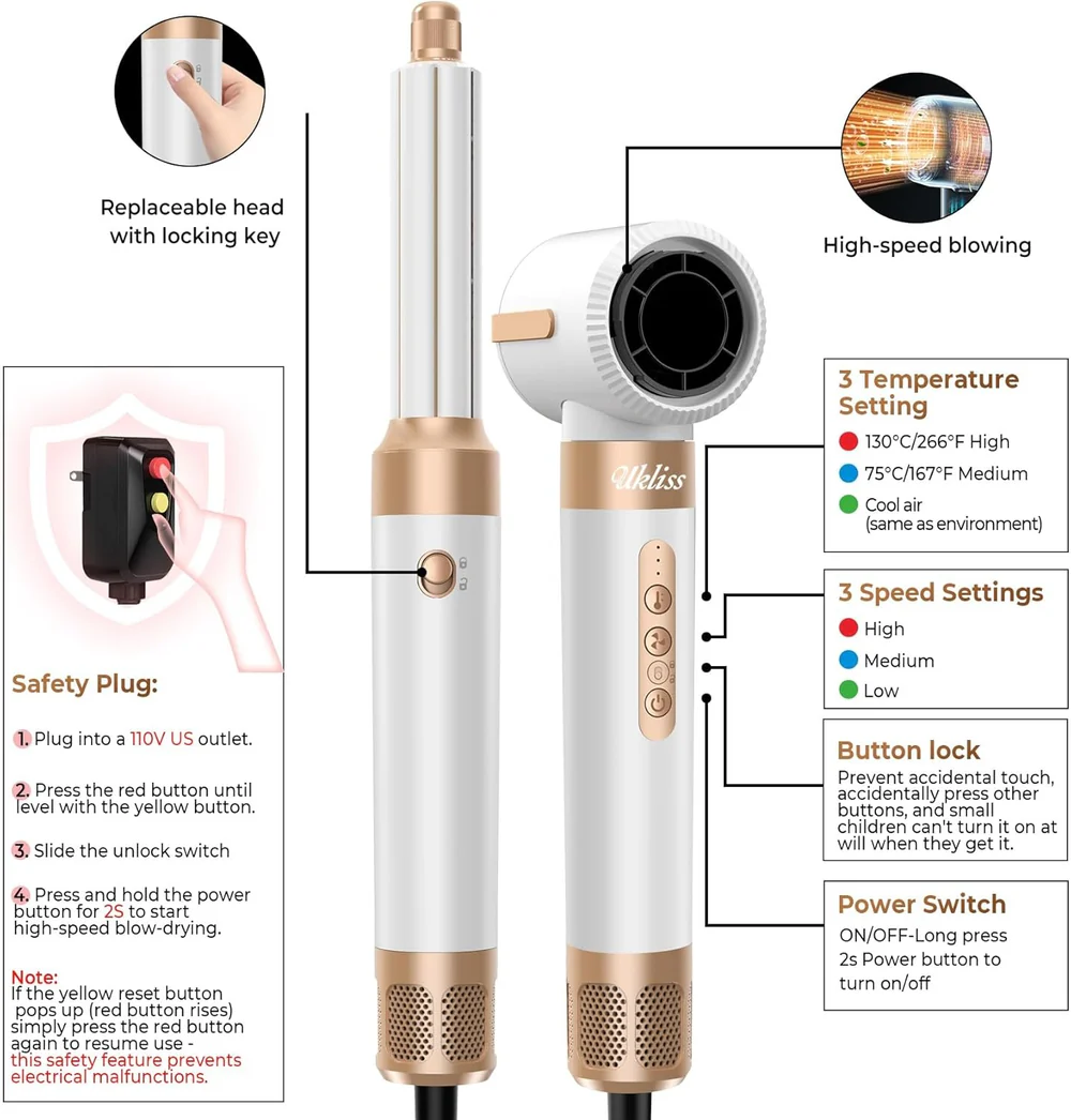 AirStyle Pro 7n1 – Stilues Flokësh me Negative Ion për Tharje, Drejtim dhe Kaçurrela - Figura 3